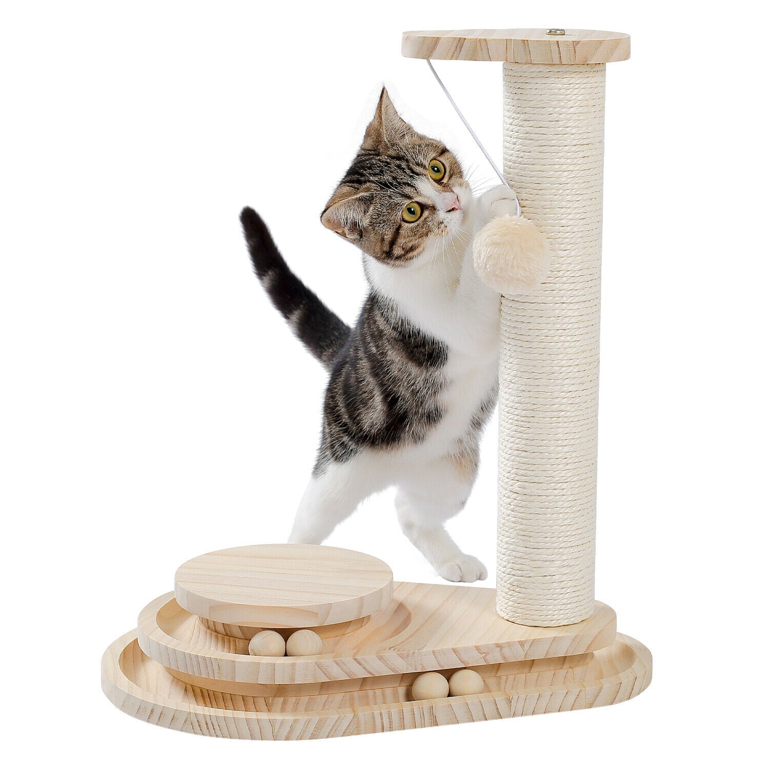 Interactive Turntable Wooden Ball Cat Toy-0